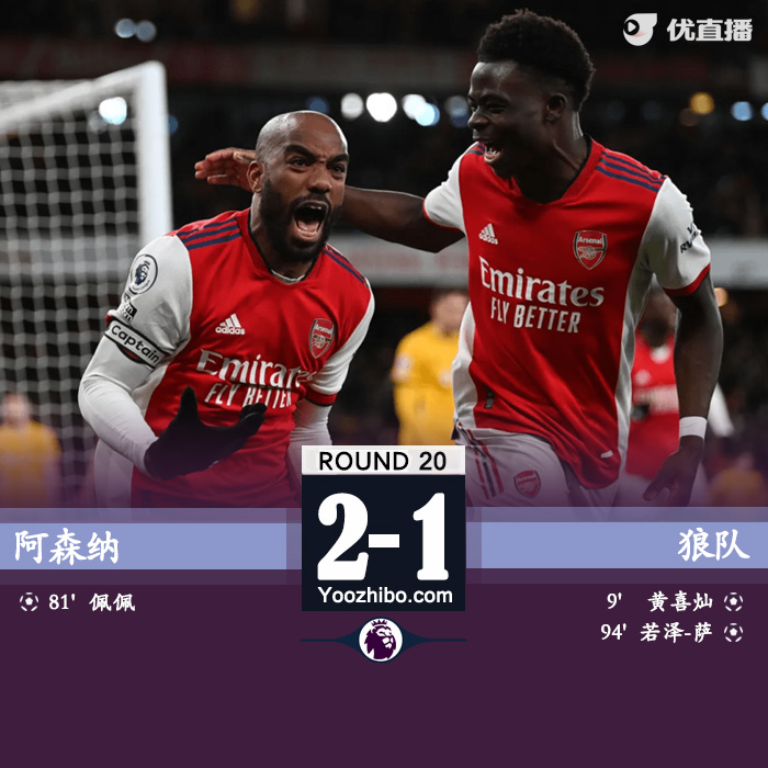 阿森纳2-1狼队 佩佩替补建功拉卡泽特补时造乌龙
