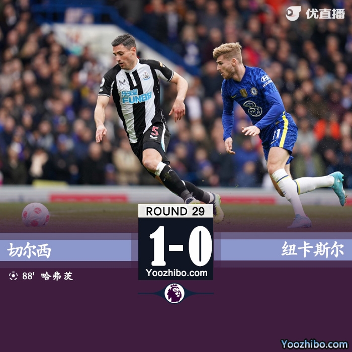 切尔西1-0纽卡斯尔 哈弗茨绝杀距榜首10分